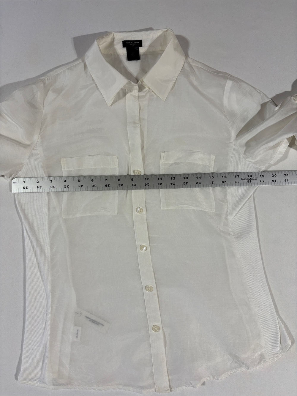 Ann Taylor Off-White Semi-Sheer Silk Blouse size 8 - Picture 10 of 14